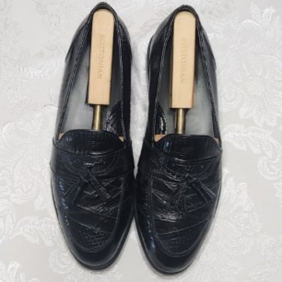Men's Stacy Adams Black Snakeskin and Leather Tassel Slip-on Dress Loafer - Picture 2 of 12